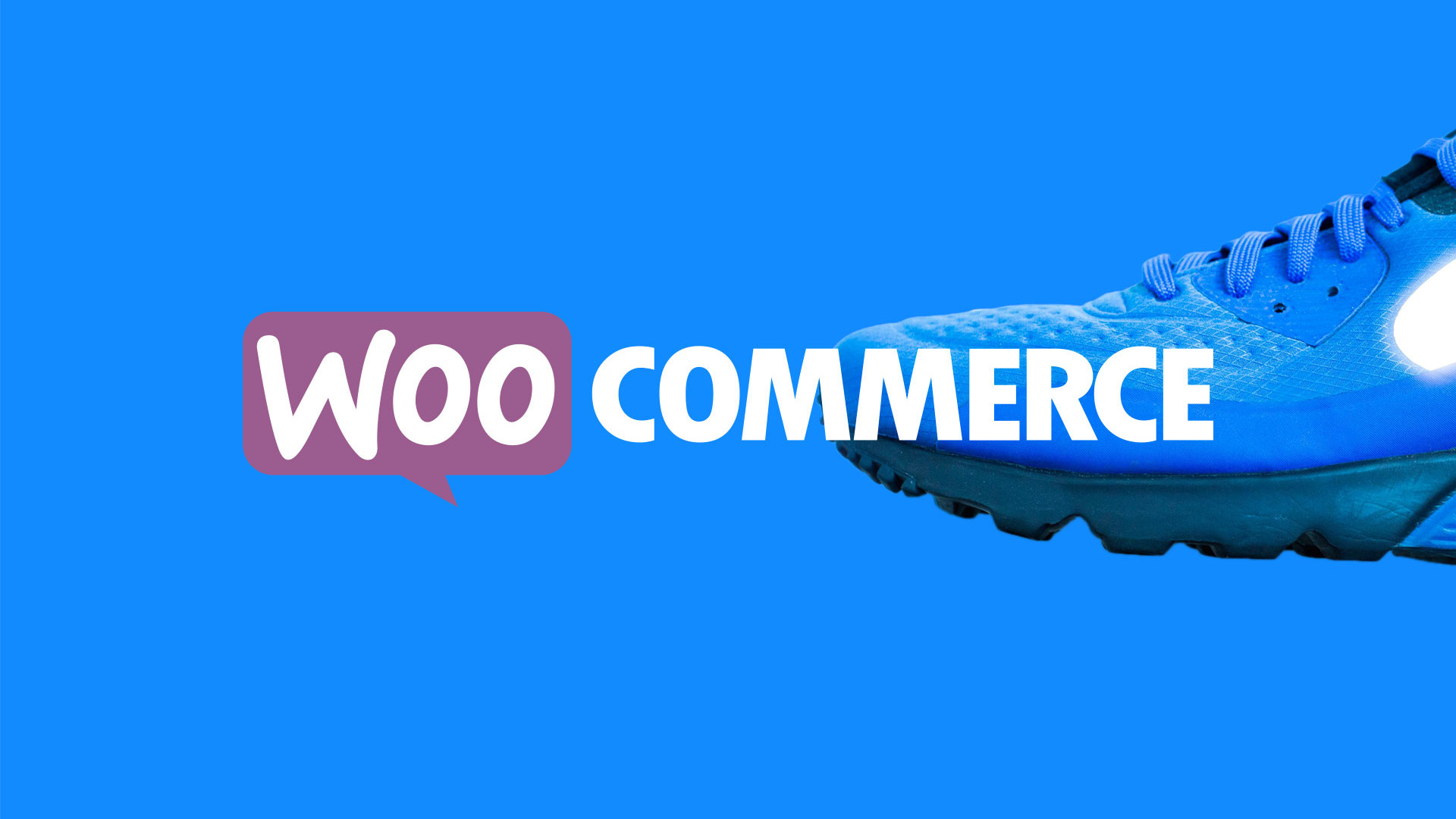 zapatilla de moda azul y logo woocommerce